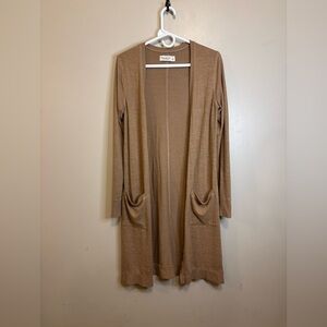 Abercrombie & Fitch Open Front Long Cardigan in Camel